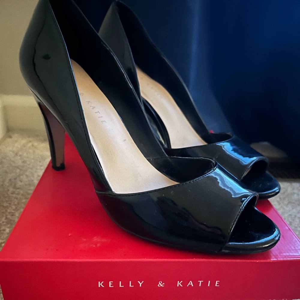 Kelly and Katie - Black Peep Toe Heels - Size 8.5